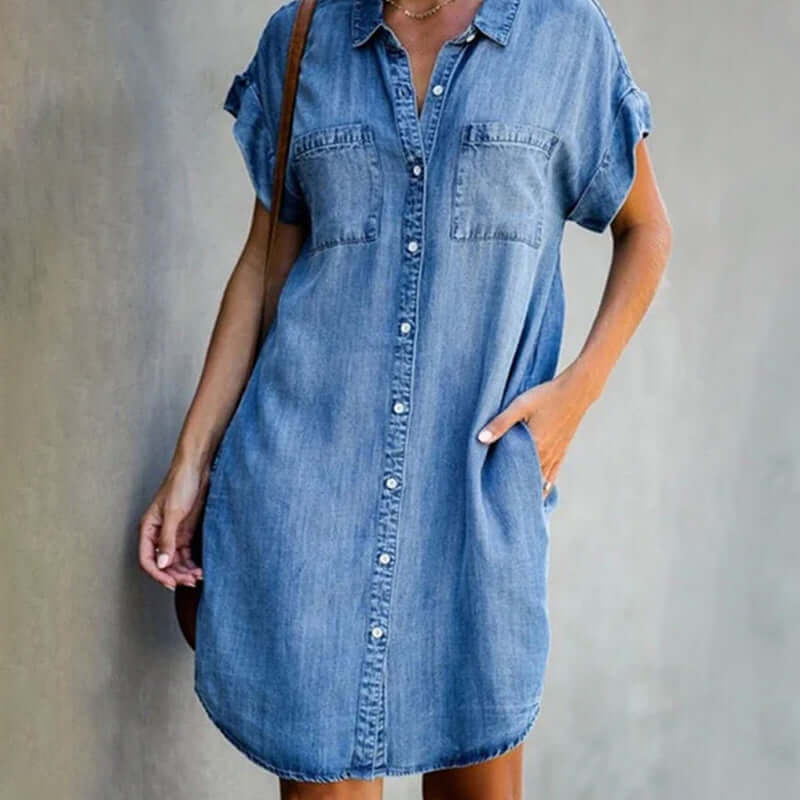 AMELINE™ - ELEGANT DENIM DRESS WITH TUMMY COVERAGE