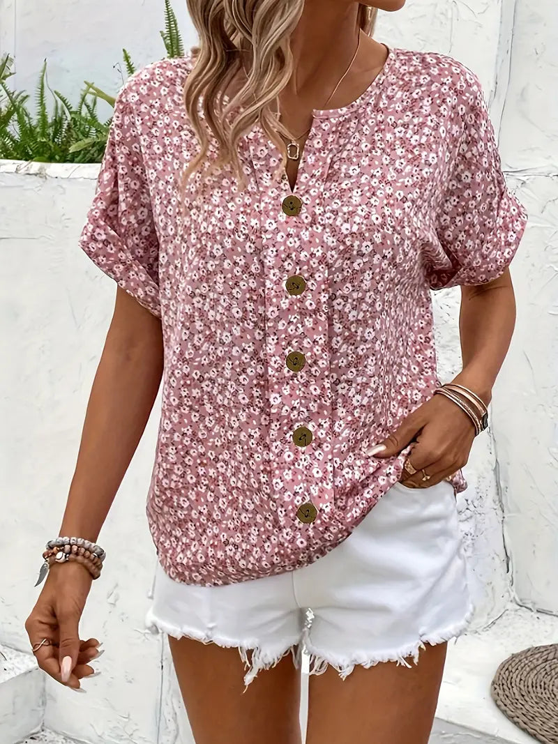 Eva | Floral Print Notched Collar Blouse