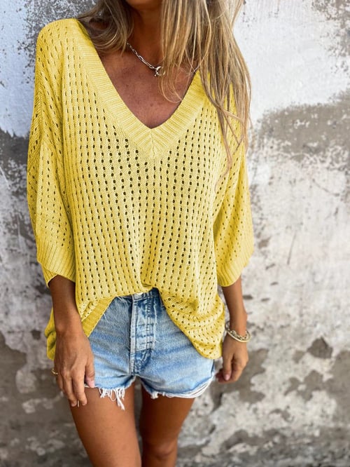 EMMA - V-neck Hollow Knitted Top