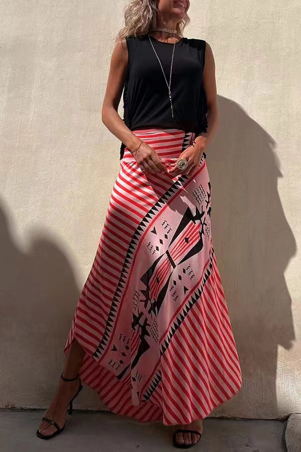 Audrey - Silk maxi skirt with geometric print