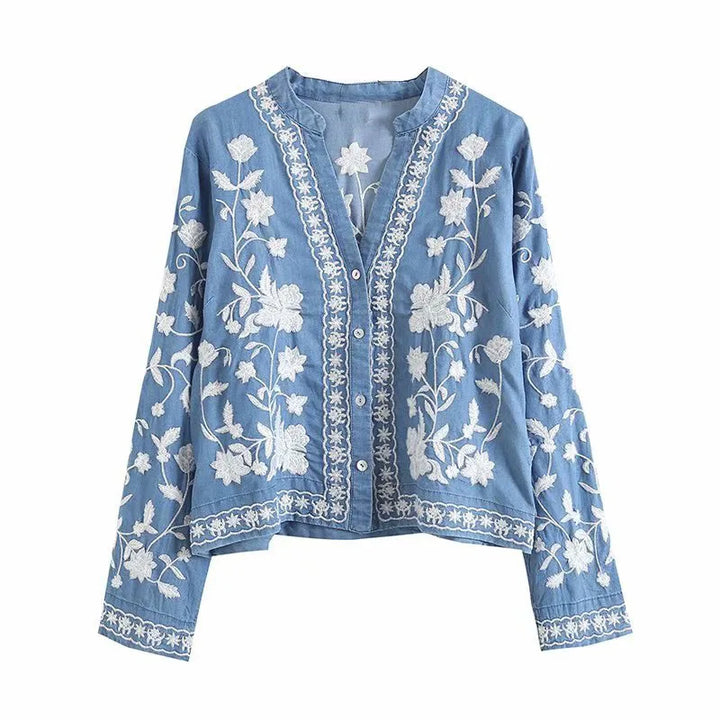 Boho Denim Bloom Cardigan