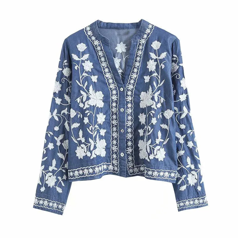 Boho Denim Bloom Cardigan