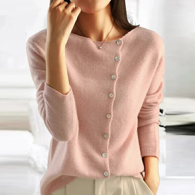 Kyra™ - Asymmetrical Button Sweater