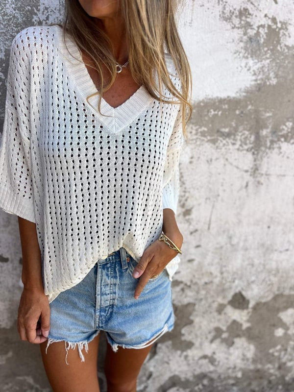 EMMA - V-neck Hollow Knitted Top