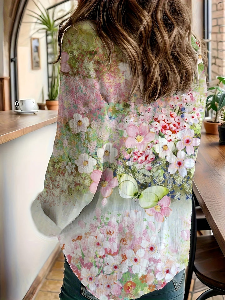 Mira™ | Floral Print Long Sleeve Collared Shirt