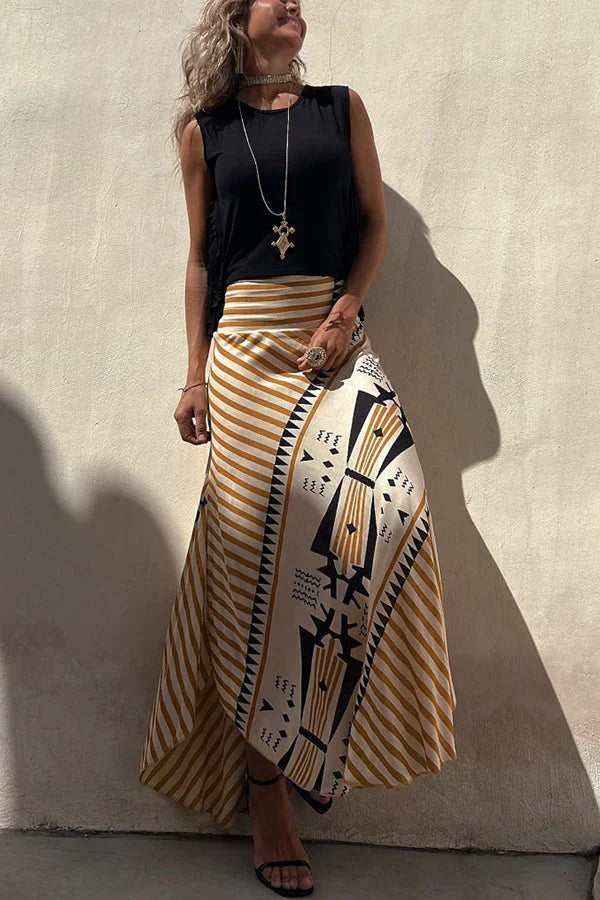 Audrey - Silk maxi skirt with geometric print