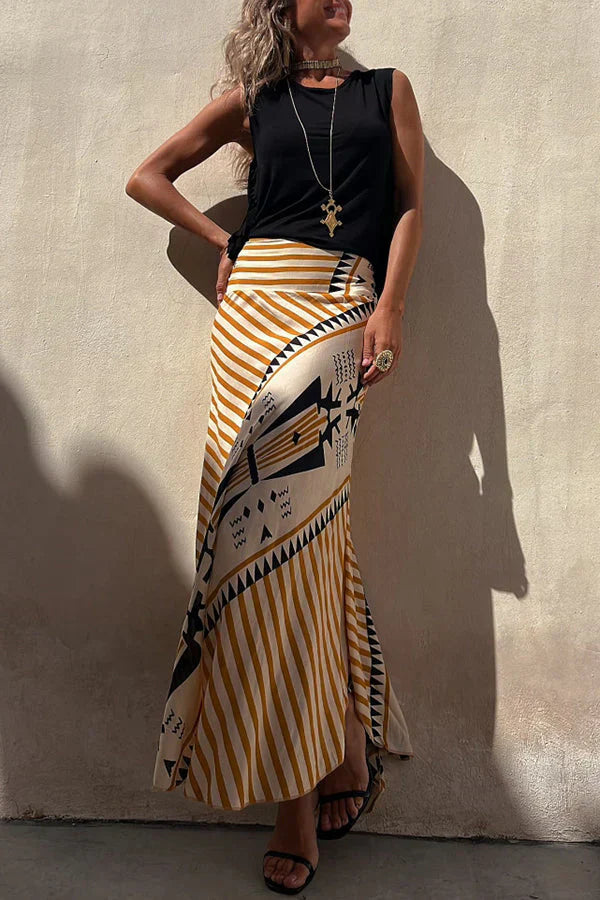 Audrey - Silk maxi skirt with geometric print