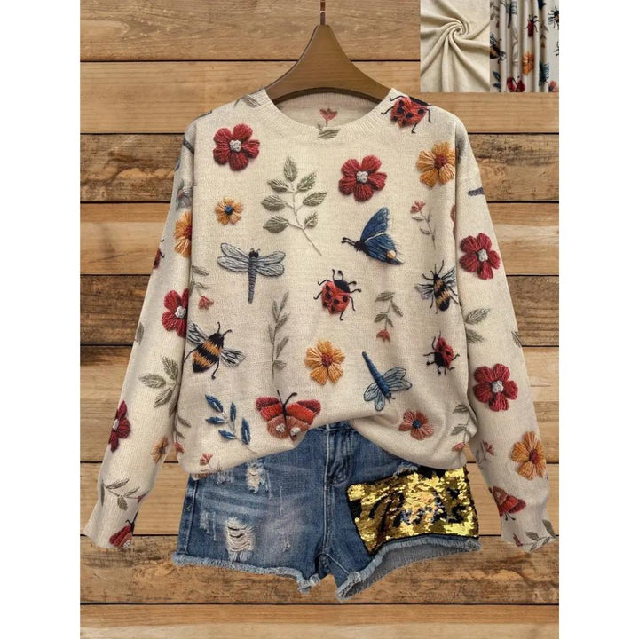 Flor™ - Whimsical Garden Print Sweater